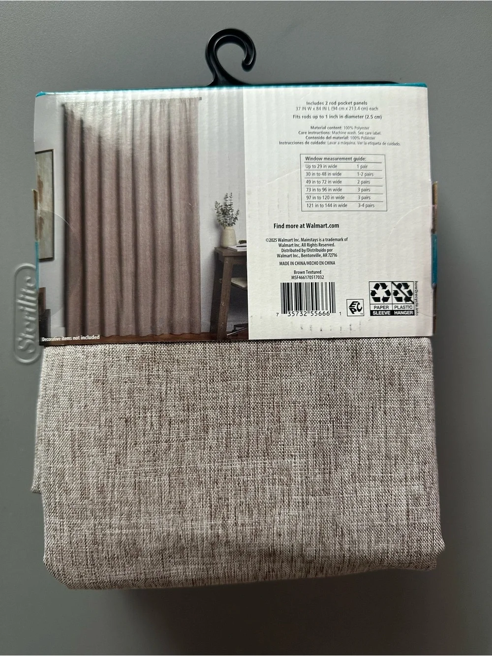 Mainstays Brown Textured Blackout Curtain Pair